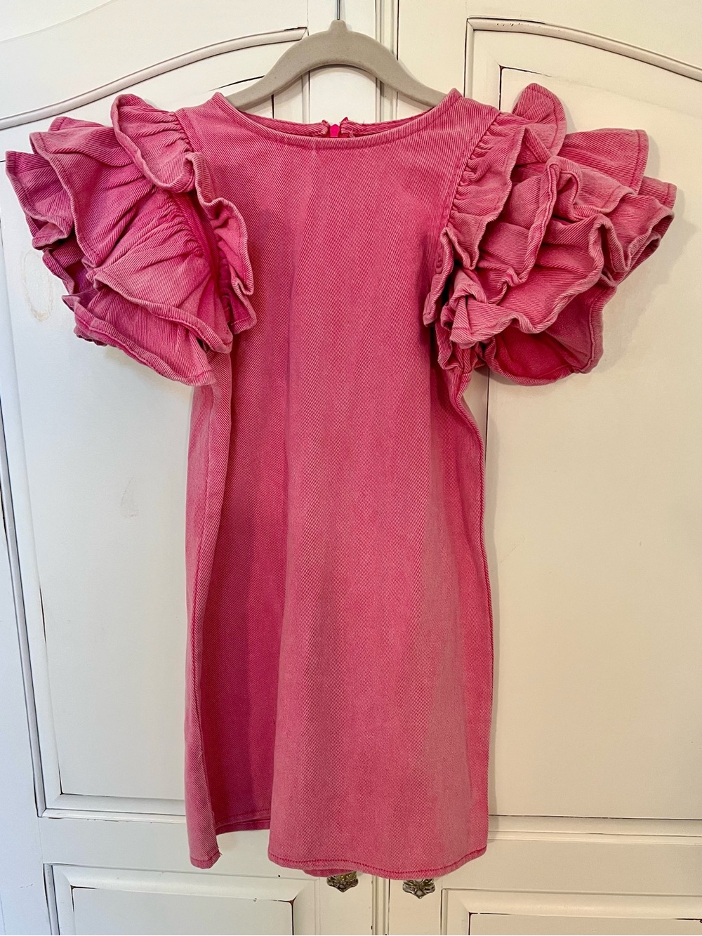 Girls Denim Pink Ruffle Sleeve Dress - Lola and the Boys